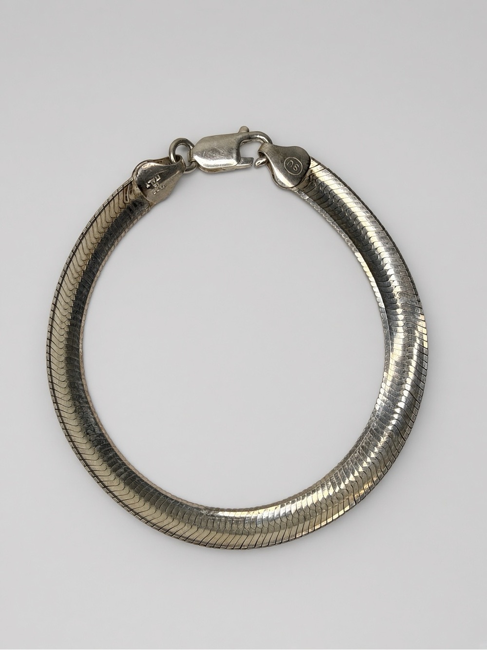Italy 925 Sterling Silver Herringbone Bracelet Approx 7” Snake Chain